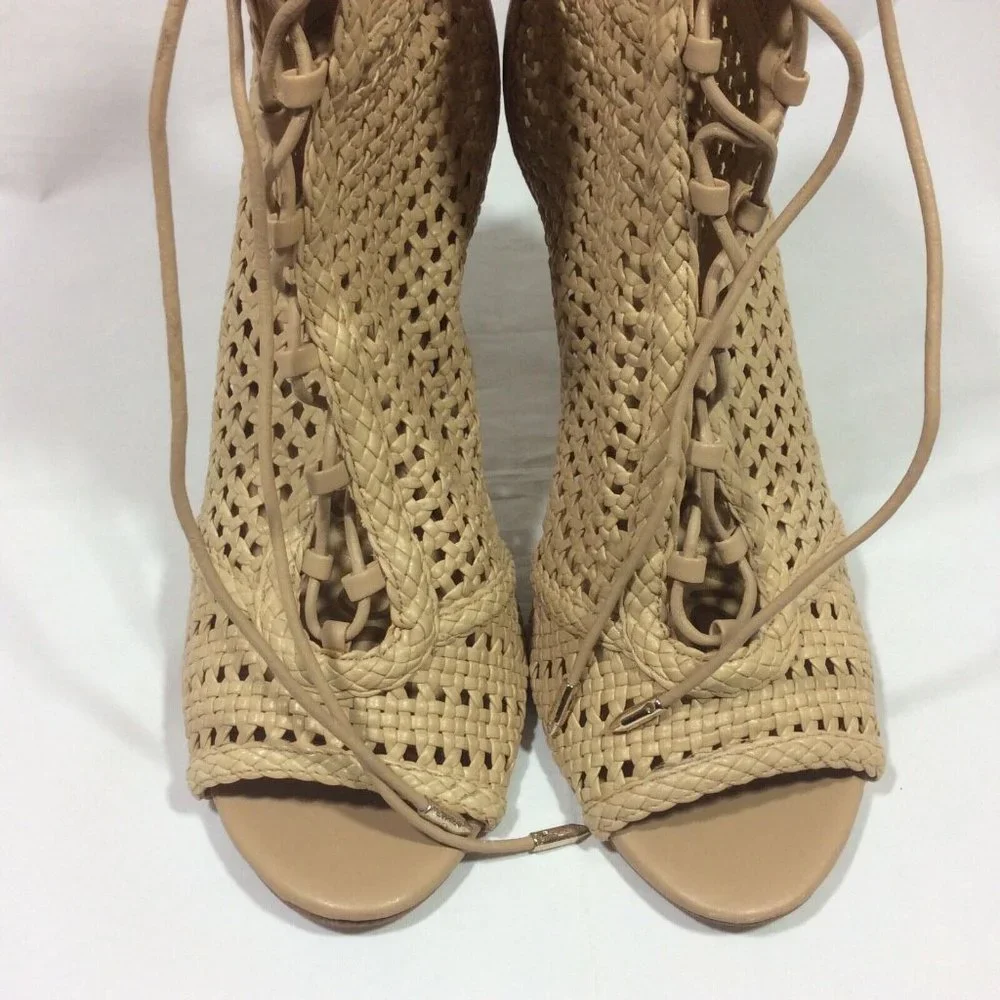 Sam Edelman Abbie Woven Heels Tan Strappy Exposed Back‎ Zip